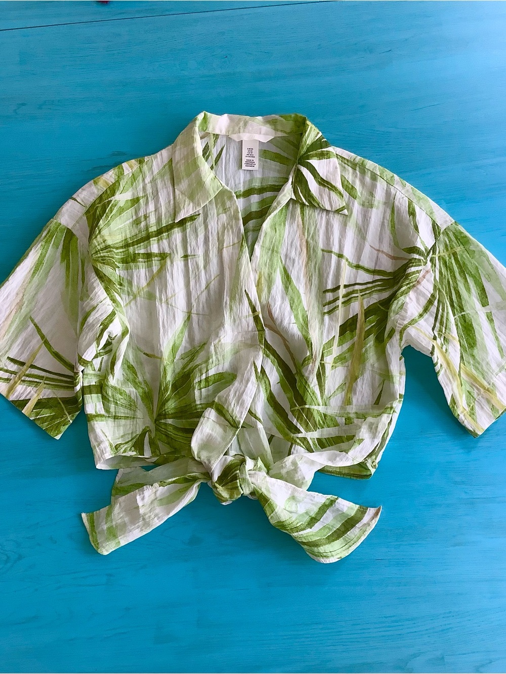 H&M Palm Leaves Tie Front Blouse